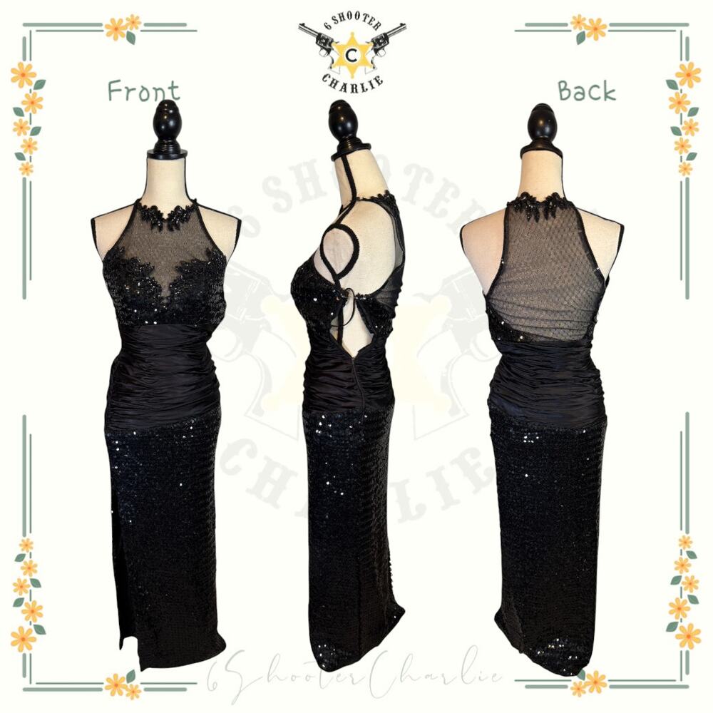 Vintage Giovanna Sequin & Satin Lace Top Ruched Waist Party Dress Black Size XS